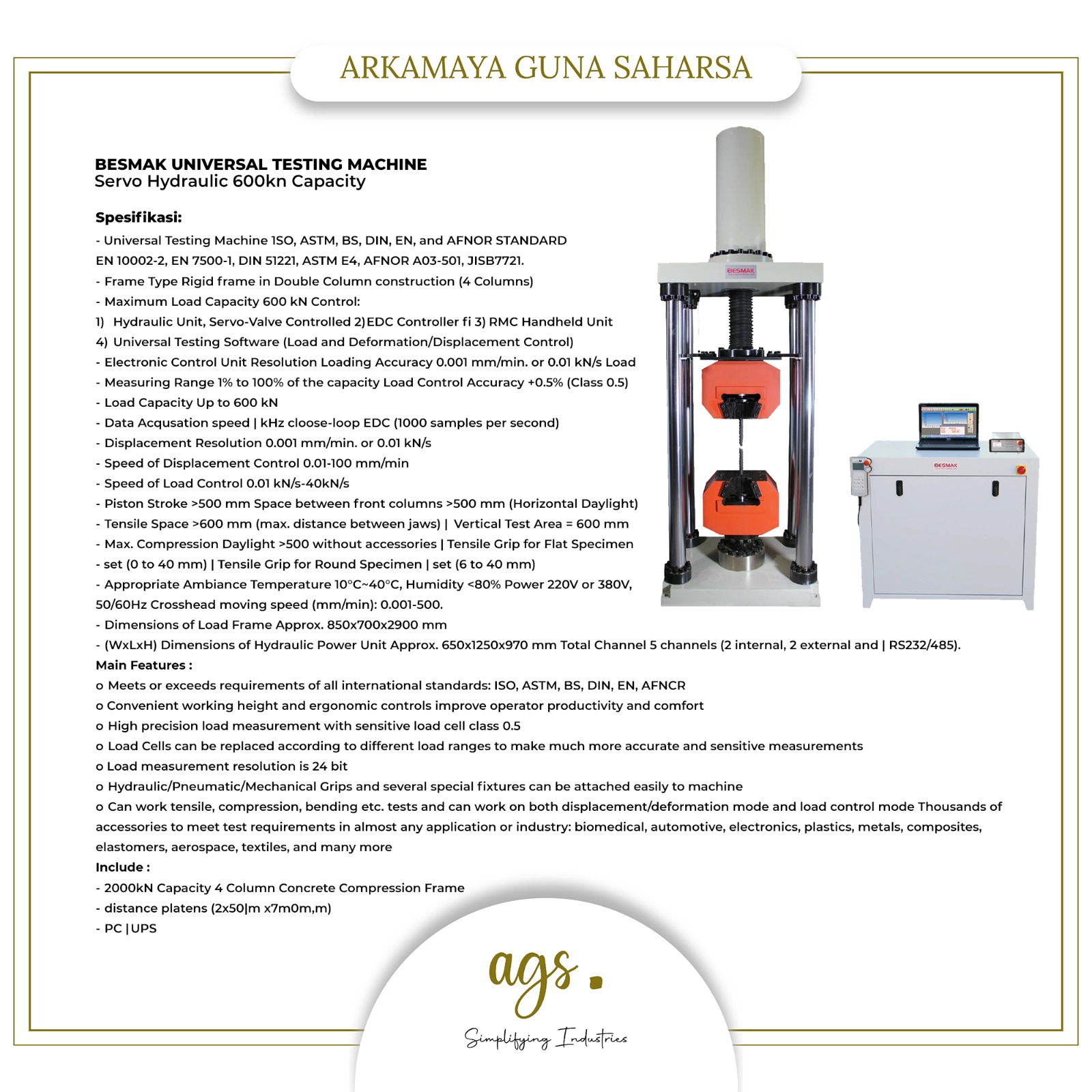 Besmak Universal Testing Machine 600kn